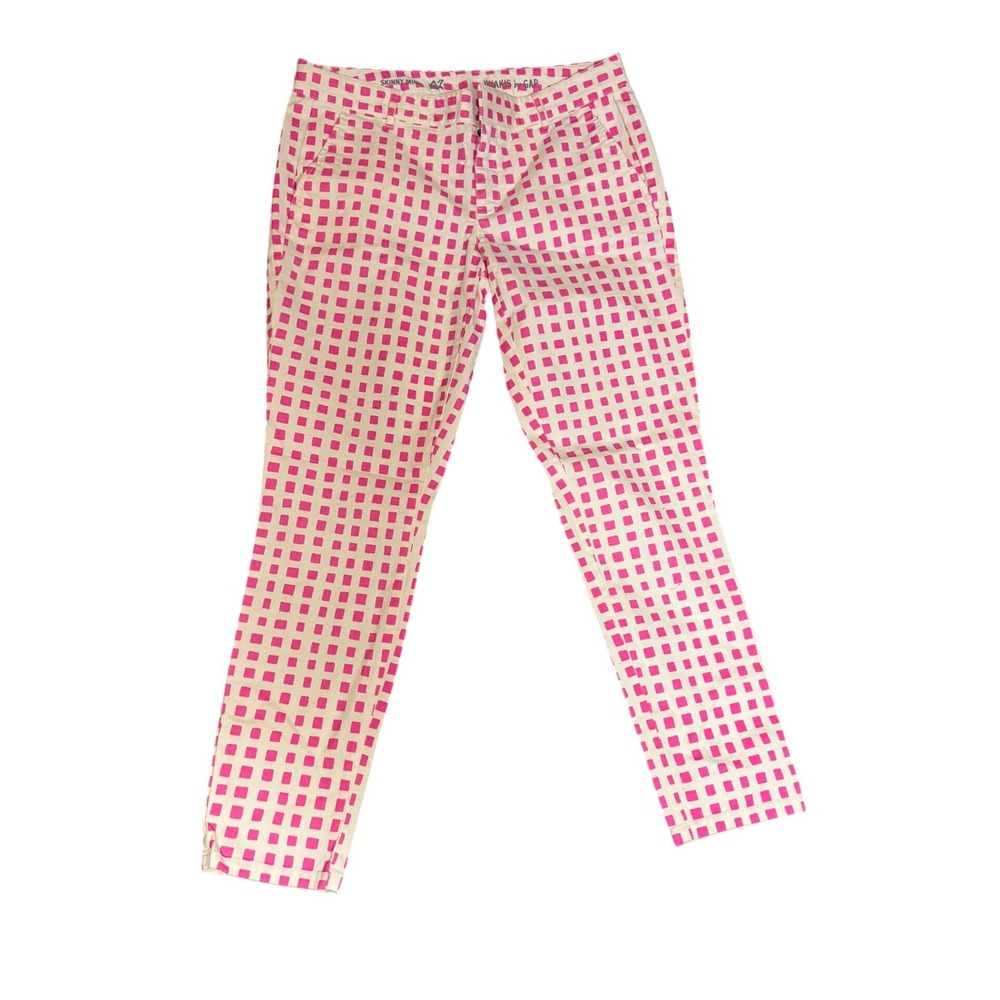 Gap Khakis Skinny Mini Pants Womens 2 Pink White Geometric Square preppy
